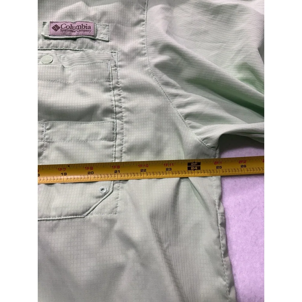 Columbia PFG Shirt Mens 2XL Green Short Sleeve Fishing Button Up Vented UPF 30+